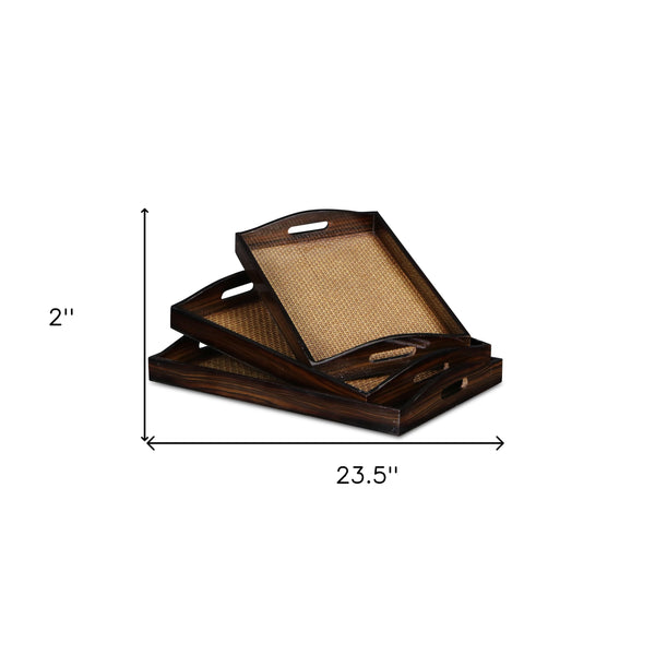 Homeroots 24" Brown Rectangular Wood Handmade Tray With Handles   483309