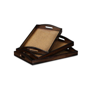 Homeroots 24" Brown Rectangular Wood Handmade Tray With Handles   483309