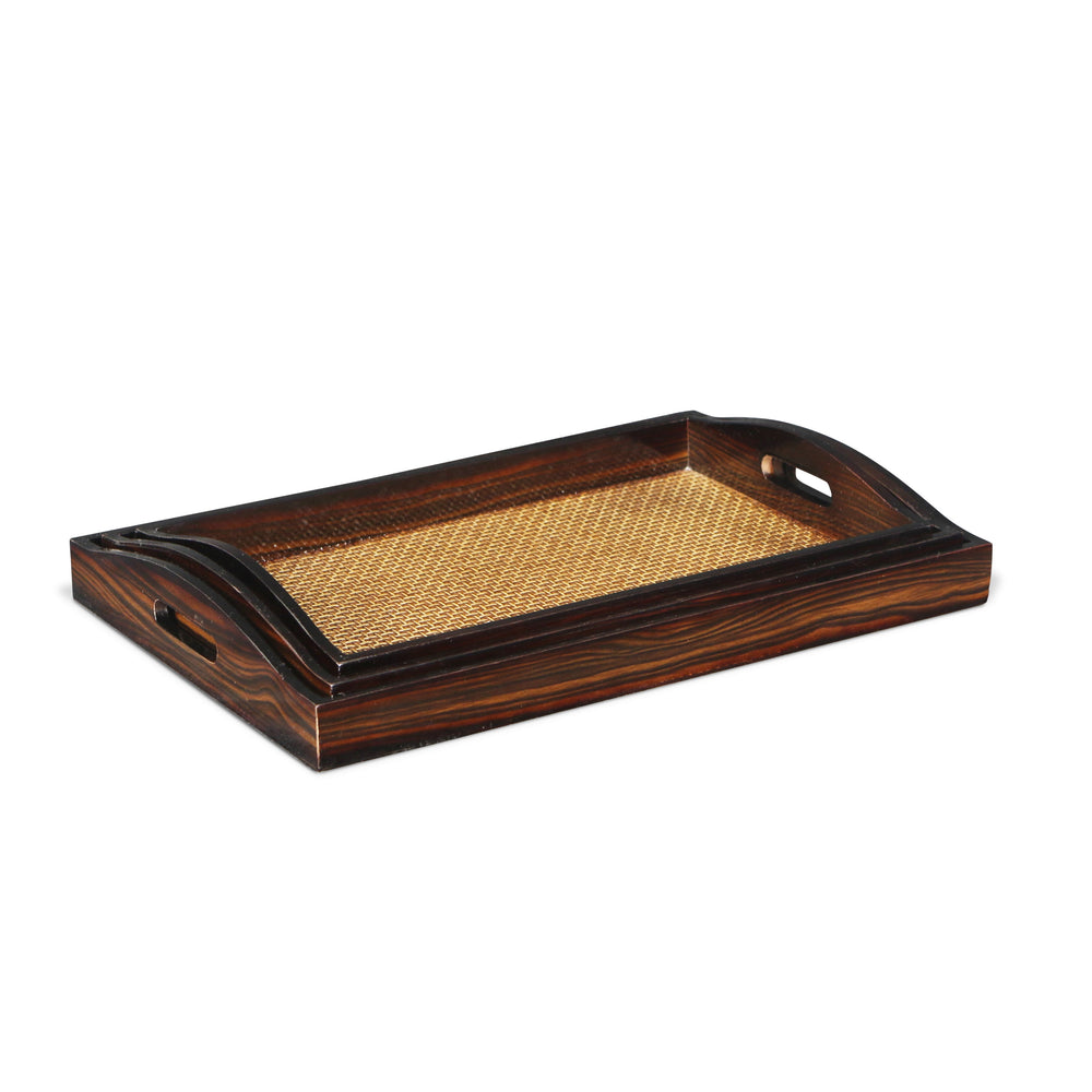 Homeroots Set Of Three 20" Brown Rectangular Woven Wood Tray With Handles   483310