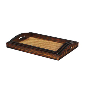 Homeroots Set Of Three 20" Brown Rectangular Woven Wood Tray With Handles   483310