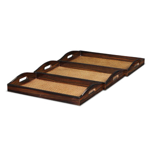 Homeroots Set Of Three 20" Brown Rectangular Woven Wood Tray With Handles   483310