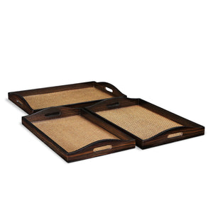 Homeroots Set Of Three 20" Brown Rectangular Woven Wood Tray With Handles   483310