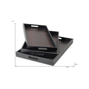 Homeroots Set Of Three 23" Brown Rectangular Faux Snakeskin Tray With Handles   483312