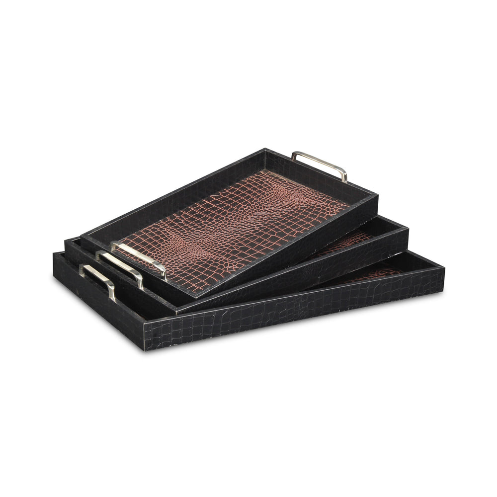 Homeroots Set Of Three Brown Rectangular Wood Handmade Serving Tray With Handles   483313