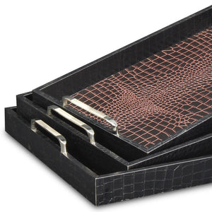 Homeroots Set Of Three Brown Rectangular Wood Handmade Serving Tray With Handles   483313