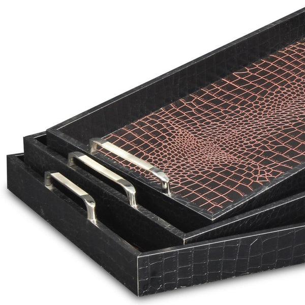 Homeroots Set Of Three Brown Rectangular Wood Handmade Serving Tray With Handles   483313