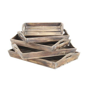 Homeroots Set Of 5 Rustic Natural Brown Wood Handmade Trays With Handles   483318