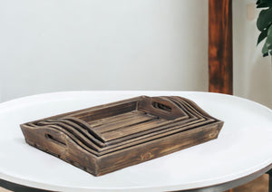 Homeroots Set Of 5 Rustic Natural Brown Wood Handmade Trays With Handles   483318