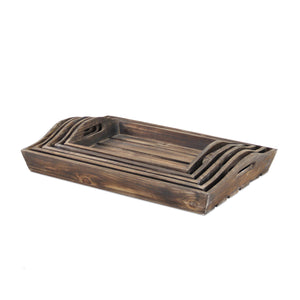 Homeroots Set Of 5 Rustic Natural Brown Wood Handmade Trays With Handles   483318