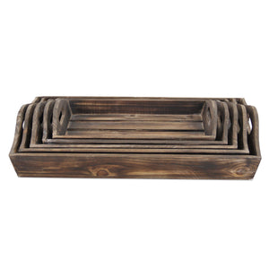 Homeroots Set Of 5 Rustic Natural Brown Wood Handmade Trays With Handles   483318