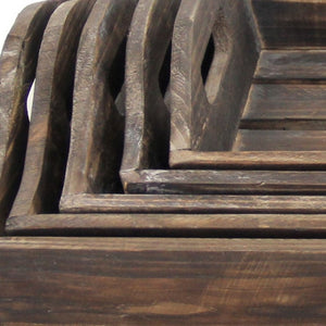 HomeRoots Set of 5 Rustic Handmade Wooden Trays – Versatile Natural Brown Decor with Cut-Out Handles 483318