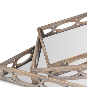 Homeroots Set Of Three Brown Rectangular Wood Mirror Serving Tray With Handles   483320