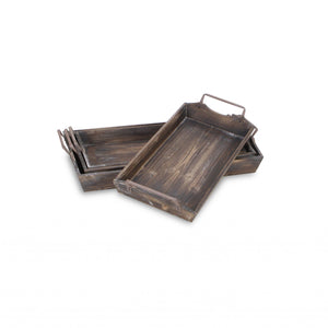 Homeroots Set Of Four Brown Wood Handmade Serving Tray With Handles   483321
