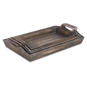 Homeroots Set Of Four Brown Wood Handmade Serving Tray With Handles   483321