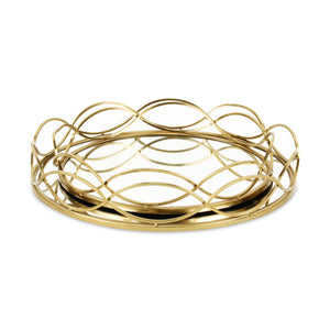 Homeroots 15" Gold Round Metal Handmade Tray With Handles   483322