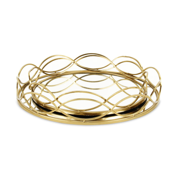 Homeroots 15" Gold Round Metal Handmade Tray With Handles   483322