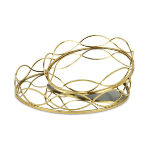 Homeroots 15" Gold Round Metal Handmade Tray With Handles   483322