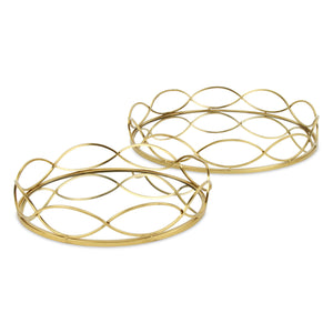 Homeroots 15" Gold Round Metal Handmade Tray With Handles   483322