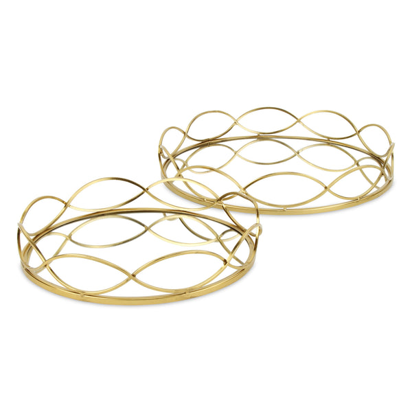 Homeroots 15" Gold Round Metal Handmade Tray With Handles   483322