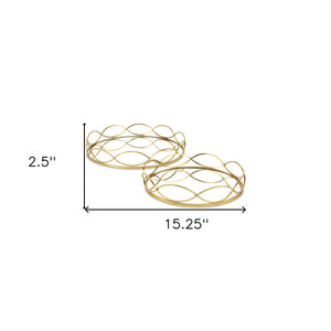 Homeroots 15" Gold Round Metal Handmade Tray With Handles   483322