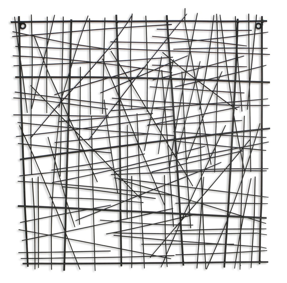 HomeRoots 32" Handcrafted Black Metal Abstract Lines Sculpture - Modern Dimensional Wall Art for Any Space 483328
