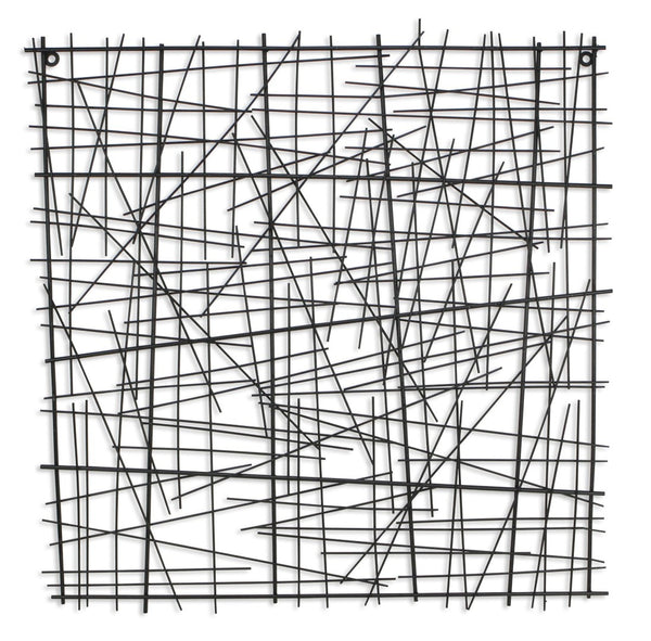 HomeRoots 32" Handcrafted Black Metal Abstract Lines Sculpture - Modern Dimensional Wall Art for Any Space 483328