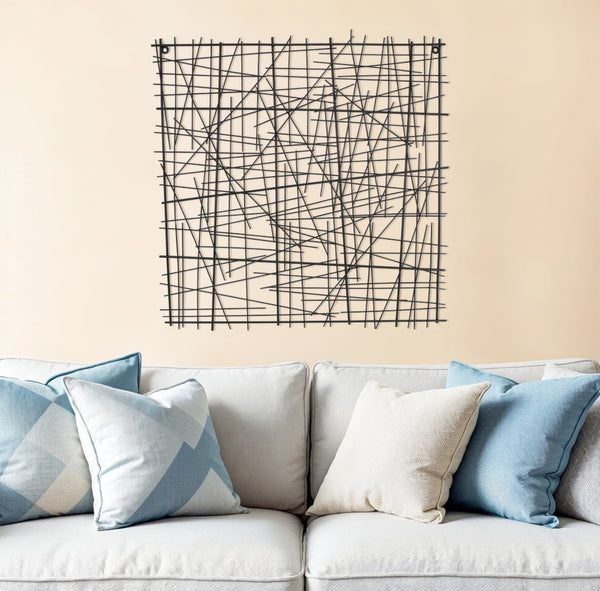 HomeRoots 32" Handcrafted Black Metal Abstract Lines Sculpture - Modern Dimensional Wall Art for Any Space 483328