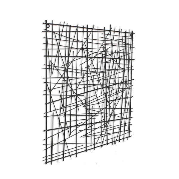 HomeRoots 32" Handcrafted Black Metal Abstract Lines Sculpture - Modern Dimensional Wall Art for Any Space 483328