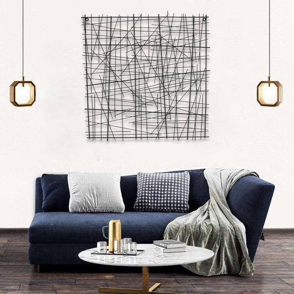 HomeRoots 32" Handcrafted Black Metal Abstract Lines Sculpture - Modern Dimensional Wall Art for Any Space 483328