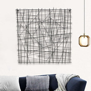 HomeRoots 32" Handcrafted Black Metal Abstract Lines Sculpture - Modern Dimensional Wall Art for Any Space 483328