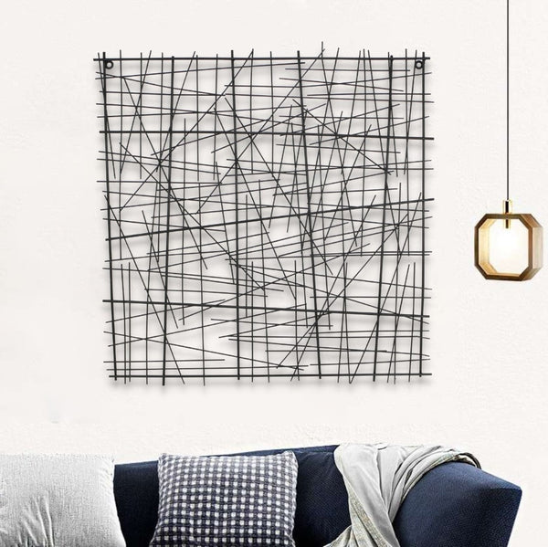 HomeRoots 32" Handcrafted Black Metal Abstract Lines Sculpture - Modern Dimensional Wall Art for Any Space 483328