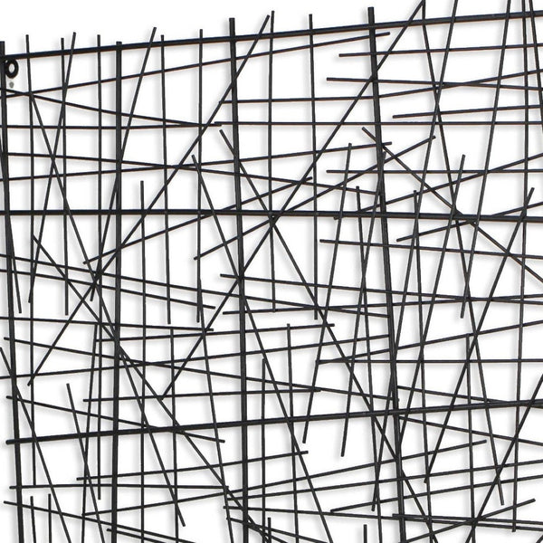 HomeRoots 32" Handcrafted Black Metal Abstract Lines Sculpture - Modern Dimensional Wall Art for Any Space 483328
