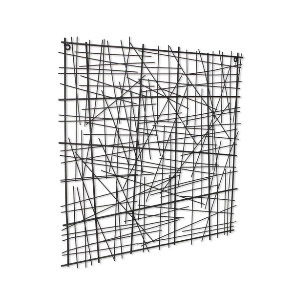 HomeRoots 32" Handcrafted Black Metal Abstract Lines Sculpture - Modern Dimensional Wall Art for Any Space 483328