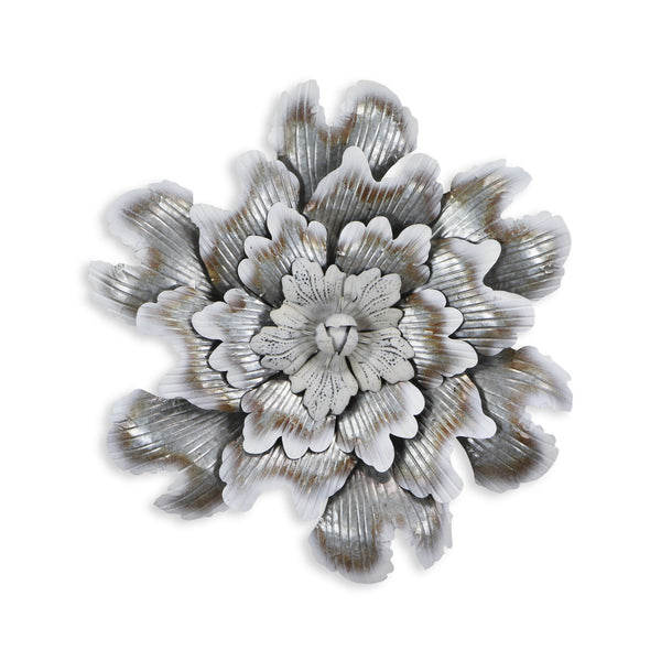 Homeroots 27" X 27" Gray And Off White Galvanized Metal Flower Hanging Dimensional Sculpture  Metal 483329