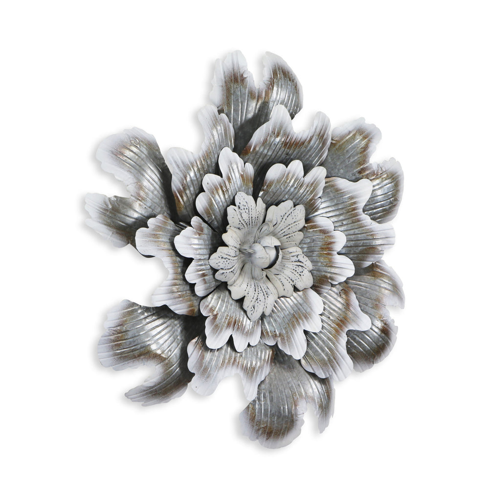 Homeroots 27" X 27" Gray And Off White Galvanized Metal Flower Hanging Dimensional Sculpture  Metal 483329