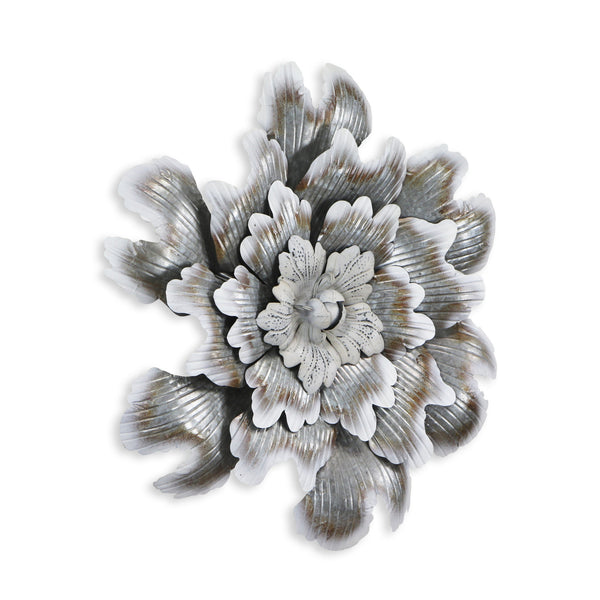 Homeroots 27" X 27" Gray And Off White Galvanized Metal Flower Hanging Dimensional Sculpture  Metal 483329
