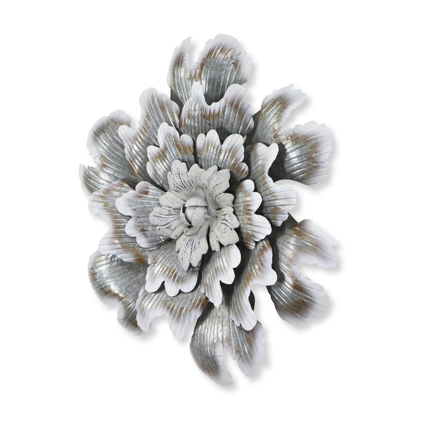 Homeroots 27" X 27" Gray And Off White Galvanized Metal Flower Hanging Dimensional Sculpture  Metal 483329