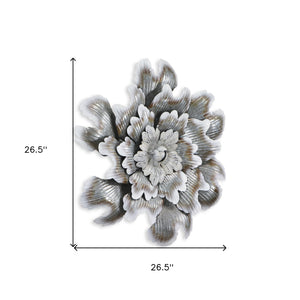 Homeroots 27" X 27" Gray And Off White Galvanized Metal Flower Hanging Dimensional Sculpture  Metal 483329