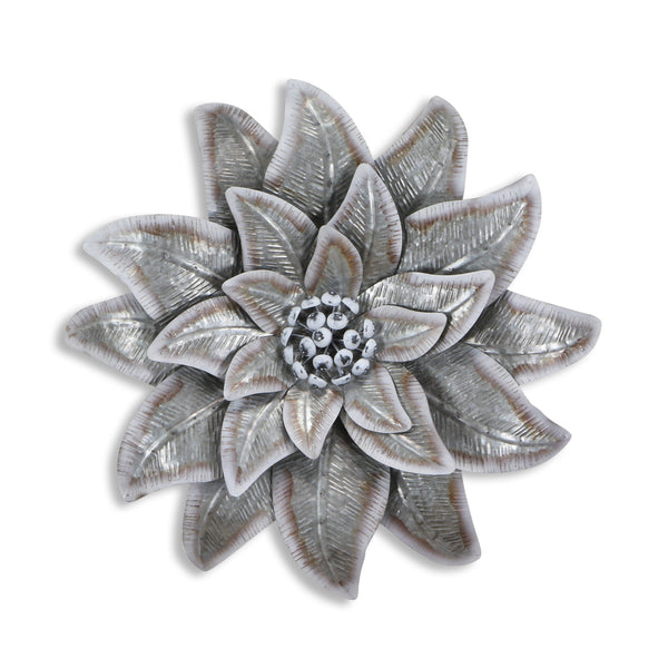 Homeroots 27" X 27" Gray And Off White Galvanized Metal Flower Hanging Dimensional Sculpture  Galvanized Metal 483330