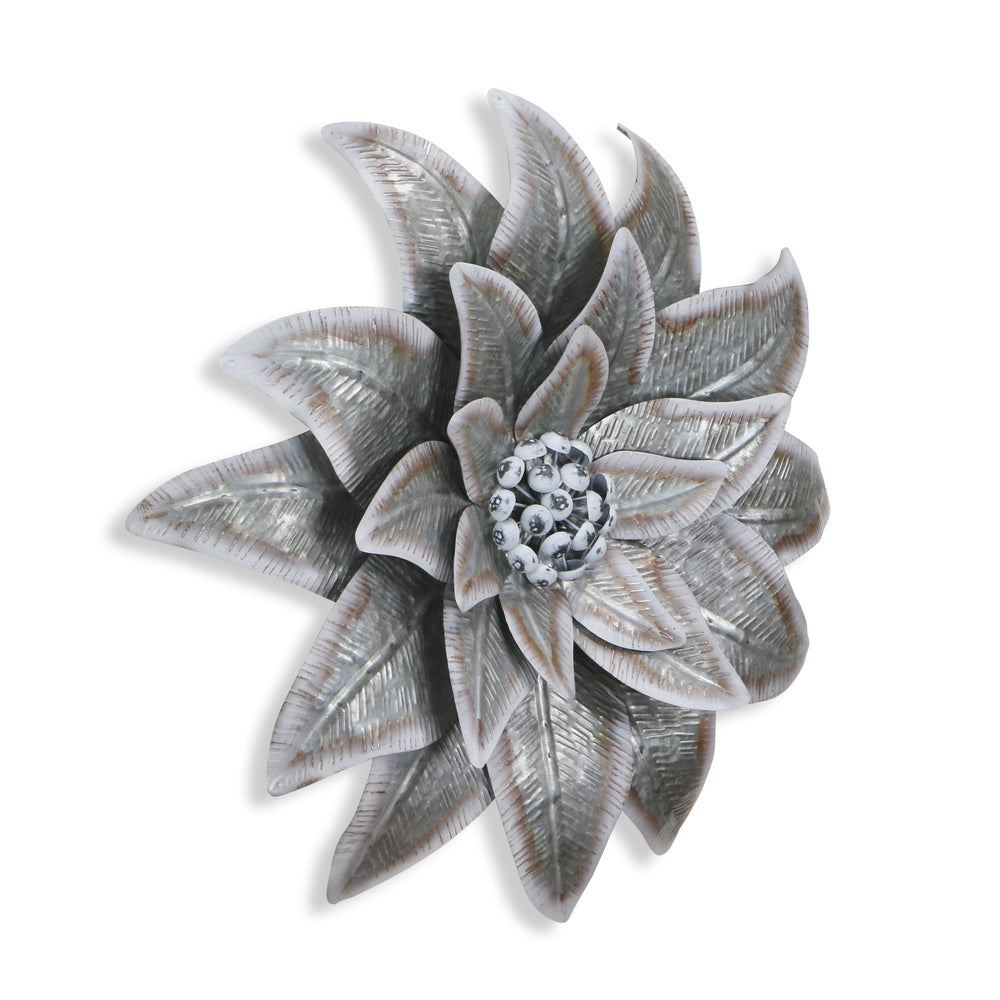 Homeroots 27" X 27" Gray And Off White Galvanized Metal Flower Hanging Dimensional Sculpture  Galvanized Metal 483330