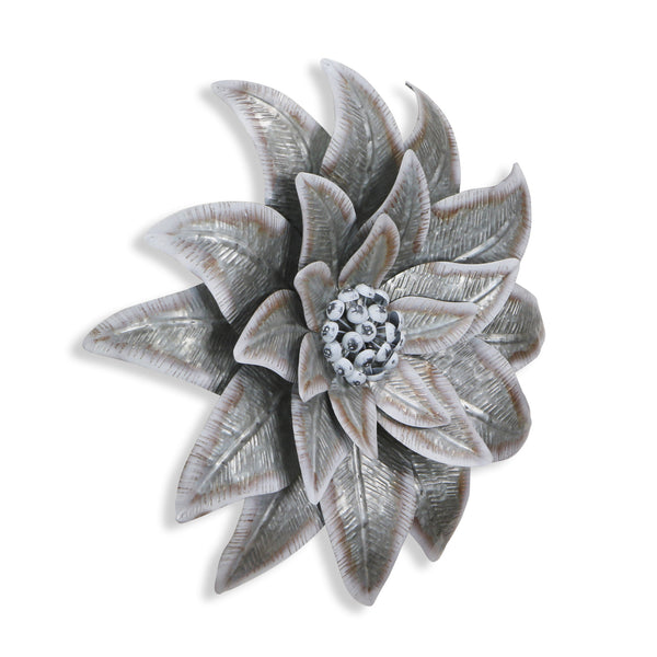 Homeroots 27" X 27" Gray And Off White Galvanized Metal Flower Hanging Dimensional Sculpture  Galvanized Metal 483330