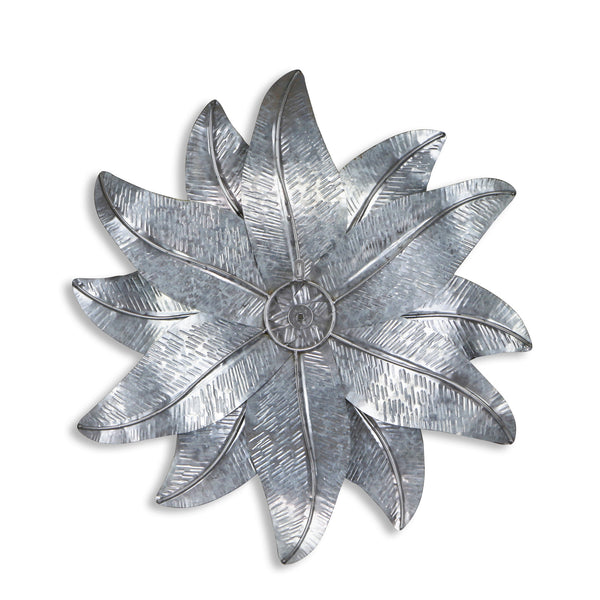 Homeroots 27" X 27" Gray And Off White Galvanized Metal Flower Hanging Dimensional Sculpture  Galvanized Metal 483330