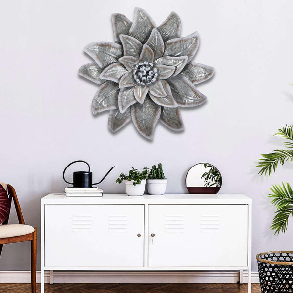 Homeroots 27" X 27" Gray And Off White Galvanized Metal Flower Hanging Dimensional Sculpture  Galvanized Metal 483330