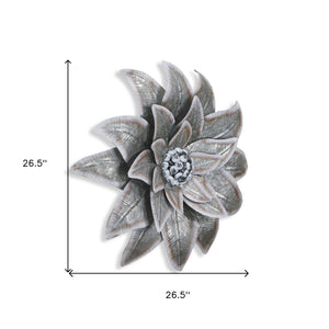 Homeroots 27" X 27" Gray And Off White Galvanized Metal Flower Hanging Dimensional Sculpture  Galvanized Metal 483330