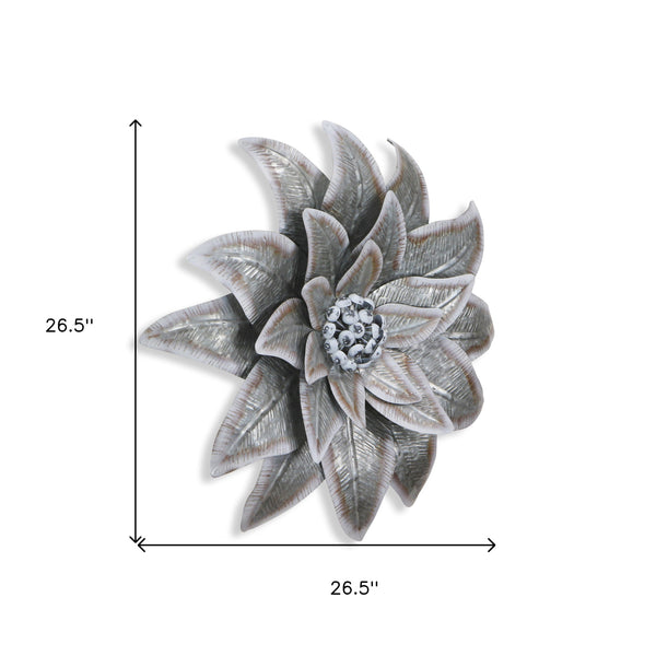 Homeroots 27" X 27" Gray And Off White Galvanized Metal Flower Hanging Dimensional Sculpture  Galvanized Metal 483330