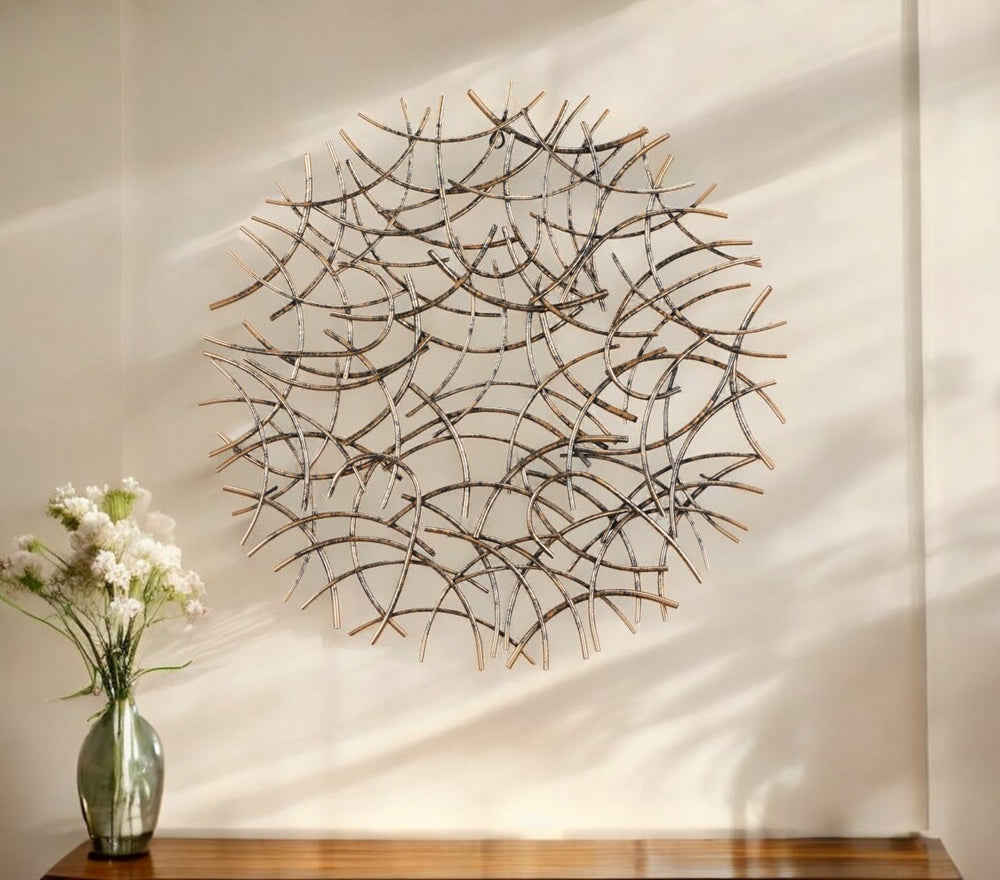 HomeRoots 33" Handcrafted Bronze Metal Abstract Round Sculpture - Unique Dimensional Wall Art for Home Decor 483341