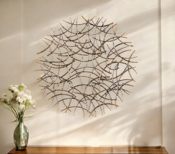HomeRoots 33" Handcrafted Bronze Metal Abstract Round Sculpture - Unique Dimensional Wall Art for Home Decor 483341