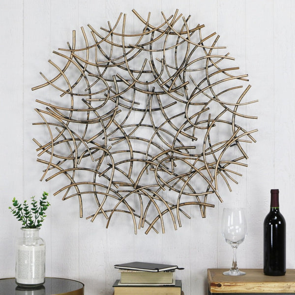 HomeRoots 33" Handcrafted Bronze Metal Abstract Round Sculpture - Unique Dimensional Wall Art for Home Decor 483341