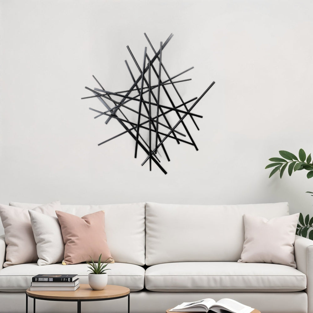 Homeroots 29" Black Metal Abstract Dimensional Sculpture - Unique Handmade Wall Art For Modern Home Decor  Metal 483360