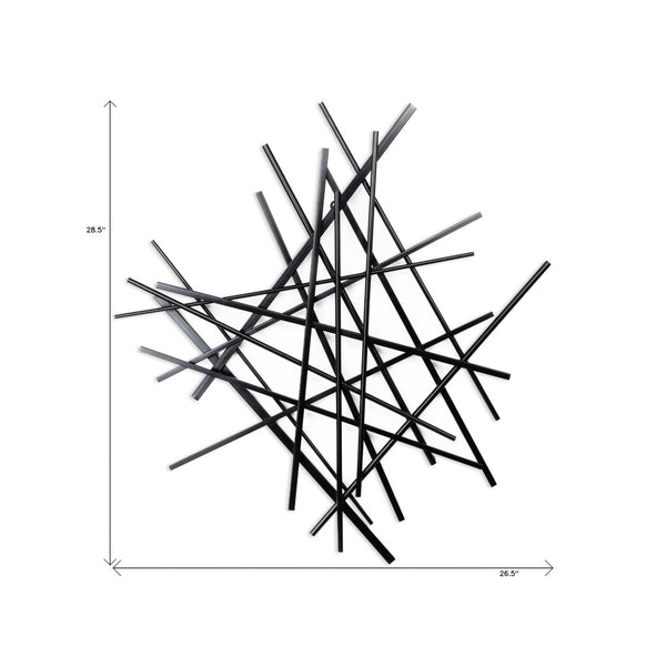 Homeroots 29" Black Metal Abstract Dimensional Sculpture - Unique Handmade Wall Art For Modern Home Decor  Metal 483360